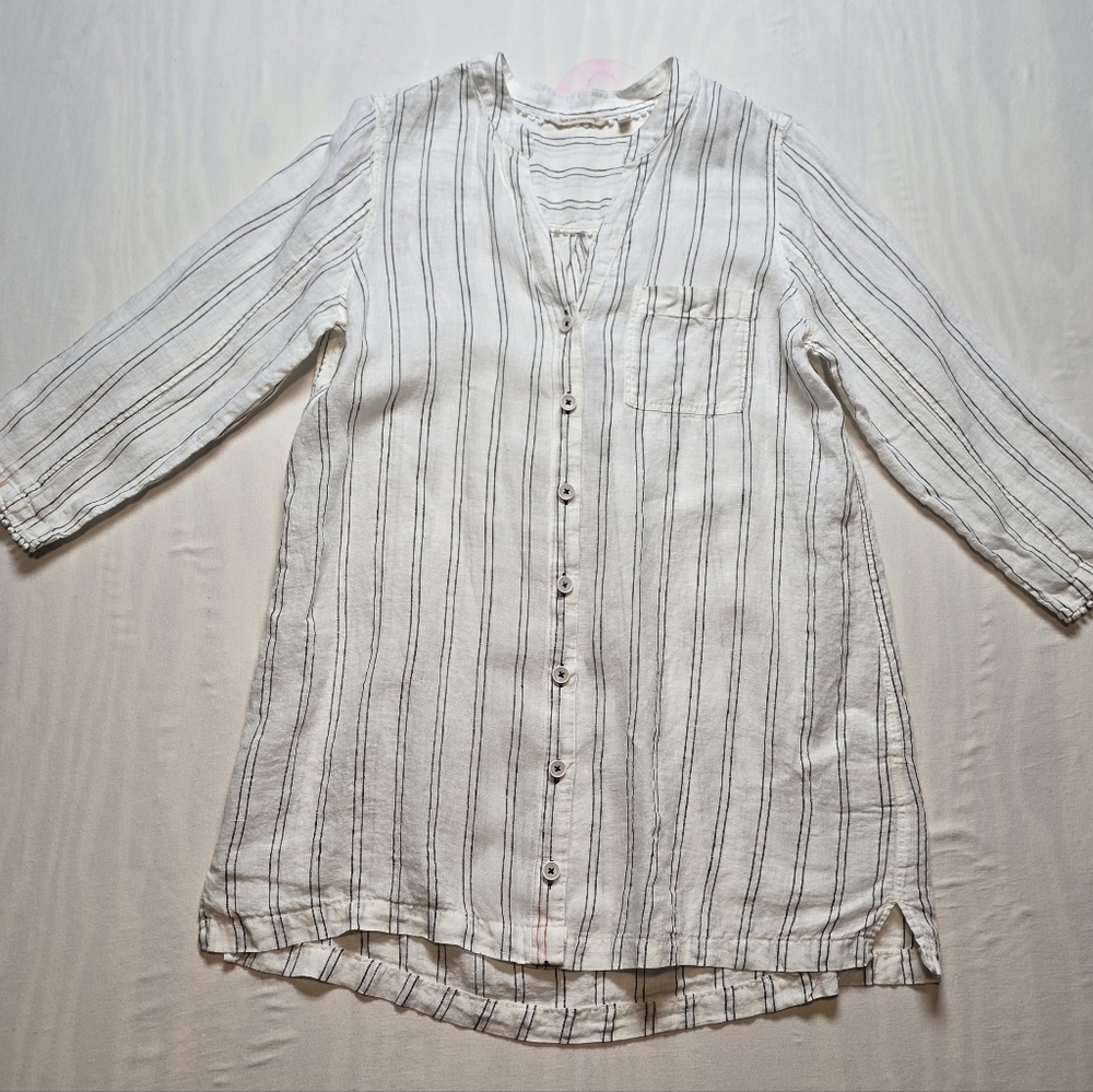 Soft Surroundings 100% Linen Tunic Large Lagenlook Coastal- Flawed
